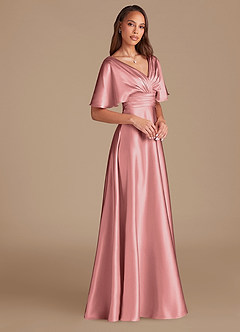 Azazie Pamela Bridesmaid Dresses Rosette A-Line Pleated Metallic Satin Dress image3