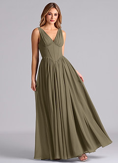 Azazie Delmie Final Sale Willow Green A-Line Corset Chiffon Dress image3