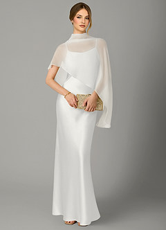 Azazie Jaleesa Brautjungfernkleider A-Linie Hoher Kragen Stretch-Satin Kleid Weiß image5