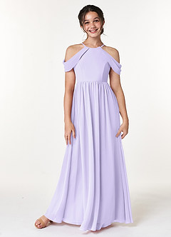 Azazie Seneca Junior Lilac A-Line Off the Shoulder Chiffon Dress image1