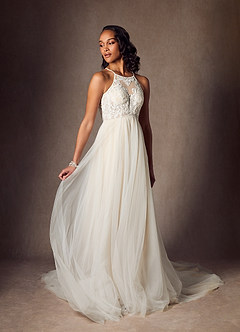 Azazie Odell Robes de mariée Robe Trapèze en Tulle Paillettes dos nu Diamant Blanc Champagne image7