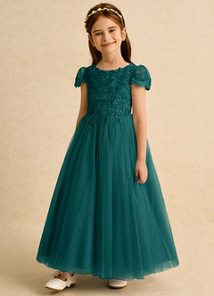 Azazie Puff Flower Girl Dresses Peacock Ball-Gown Lace Tulle Dress image5