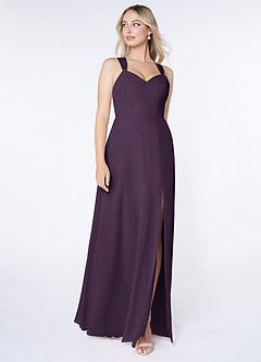 Azazie Jane Bridesmaid Dresses Plum A-Line V-Neck Pleated Chiffon Dress image3