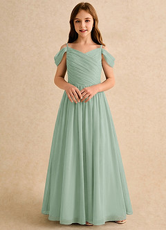 Azazie Chelo Girls Formal Abiti da Ragazza di Fiori Abito A-Line in Chiffon Plissettato Agave image4