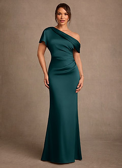 Azazie Rutha Mother of the Bride Dresses Pine Sheath One Shoulder Stretch Satin Dress image1