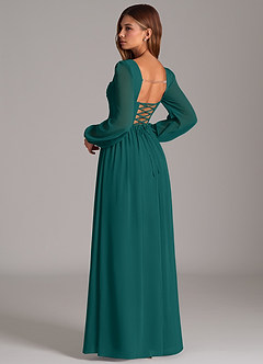 Azazie Maree Bridesmaid Dresses Peacock A-Line Corset Chiffon Dress image2
