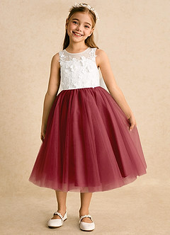 Azazie Lina Flower Girl Dresses Ivory Pomegranate Ball-Gown Lace Dress image5