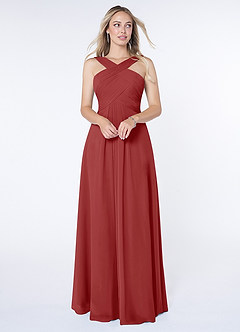 Azazie Kaleigh Bridesmaid Dresses Rust A-Line Pleated Chiffon Dress image1