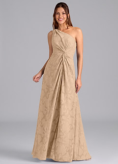 Azazie Brooke Jurken voor bruidsmeisjes Jurk van Bloemen Burn-out met A-Lijn One-Shoulder Champagne image5