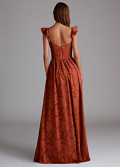 Azazie Denisse Bridesmaid Dresses Auburn A-Line Ruched Floral Burnout Dress image3