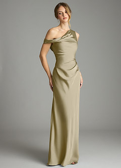 Azazie Emerson Bridesmaid Dresses Moss Green Mermaid Off the Shoulder Stretch Satin Dress image5
