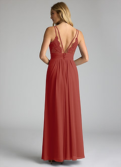 Azazie Maren Allure Robes de demoiselle d'honneur Robe Trapèze en Mousseline de soie Col V dentelle Terracotta image5