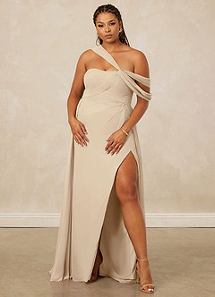 Christian Siriano Bridal for Azazie 1014 Bridesmaid Dresses Champagne A-Line Off the Shoulder Chiffon Dress image12