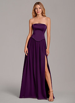 Azazie Cadence Bridesmaid Dresses Grape A-Line Corset Stretch Satin Convertible Dress image5