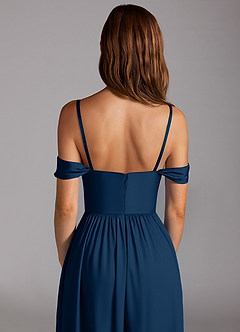 Azazie Calianna Bridesmaid Dresses Dark Navy A-Line Off the Shoulder Stretch Satin Convertible Dress image5