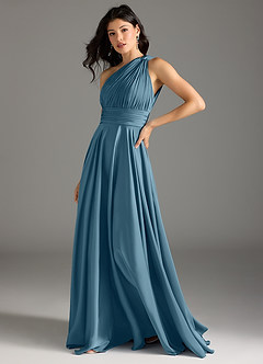 Azazie Charlize Brautjungfernkleider A-Linie One-Shoulder Stretch-Satin Kleid Bermudablau image4
