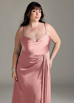 Azazie Brielle Bridesmaid Dresses Rosette A-Line Cowl Spaghetti Straps Stretch Satin Dress image11
