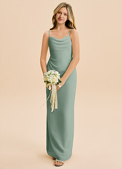 Azazie Mai Junior Vestido de Salvia Plateada de Gasa de Corte Recto con Plisado image4