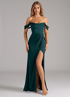 Azazie Johana Brautjungfernkleider Wandelbar Meerjungfrau-Linie Schulterfrei Stretch-Satin Kleid Kiefer image3