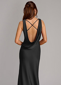 Azazie Cheryl Bridesmaid Dresses Black Mermaid Stretch Satin Dress image2
