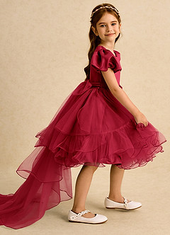 Azazie Cocoa vestidos de niña de las flores Vestido de Escarlata de Tul de Princesa con Plisado image1