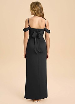 Azazie Saige Junior Black Sheath Off the Shoulder Stretch Satin Dress image2