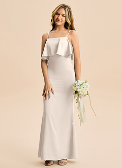Azazie Galene Junior White Alabaster Mermaid Stretch Satin Dress image4