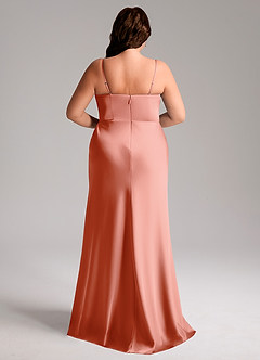Azazie Lidia Robes de demoiselle d'honneur Robe Sirène en Satin extensible Fente Latérale Corail image9