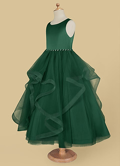 Azazie Sofia vestidos de niña de las flores Vestido de Verde Oscuro de Tul de Corte En A con Perla image7