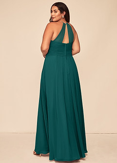 Azazie Ginger Brautjungfernkleider A-Linie Halter Gefaltet Chiffon Kleid Pfau image11