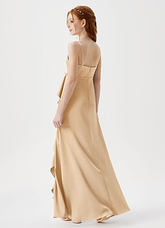 Azazie Kaylee Junior Gold A-Line with Belt Stretch Satin Dress image5
