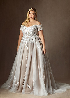 Azazie Rowe Wedding Dresses Diamond White Cocoa Ball-Gown Off the Shoulder Tulle Dress image11