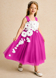 Azazie Dovey Flower Girl Dresses Fuchsia Ball-Gown Bow Tulle Dress image6