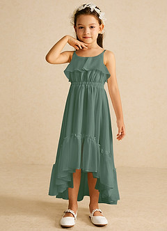 Azazie Karmen Flower Girl Dresses Eucalyptus A-Line Ruched Chiffon Dress image4