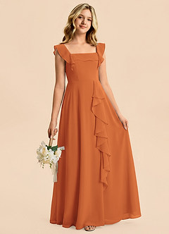 Azazie Nori Junior Cinnamon A-Line Ruched Chiffon Dress image3
