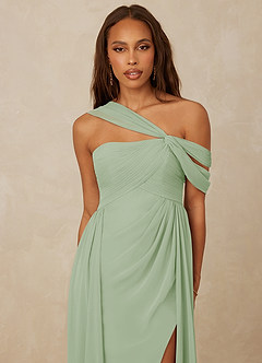 Christian Siriano Bridal for Azazie 1014 Robes de demoiselle d'honneur Robe Trapèze en Mousseline de soie Épaule décolletée Vert Sauge image15
