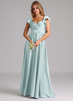 Azazie Leilani Bridesmaid Dresses Mist A-Line Ruched Stretch Satin Dress image7