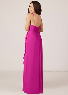 Azazie Kaylee Junior Fuchsia A-Line with Belt Chiffon Dress image5