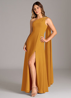 Azazie Tella Bridesmaid Dresses Butterscotch A-Line One Shoulder Chiffon Dress image3