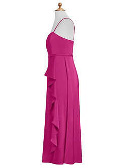 Azazie Kaylee Junior Fuchsia A-Line with Belt Stretch Satin Dress image6
