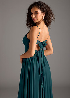 Azazie Zeya Bridesmaid Dresses Pine A-Line Pleated Mesh Dress image6
