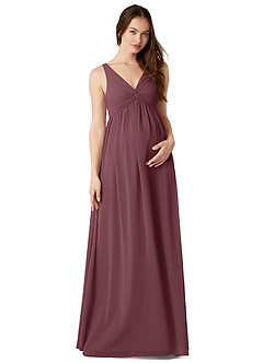 Azazie Yetta Maternity Bridesmaid Dresses A-Line V-Neck Gathered Chiffon Floor-Length Dress image1