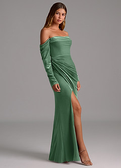 Azazie Hallie Bridesmaid Dresses Eucalyptus Mermaid Long Sleeve Velvet Convertible Dress image5