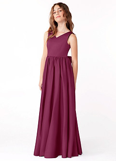Azazie Hathaway Junior Mulberry A-Line Bow Matte Satin Dress image4