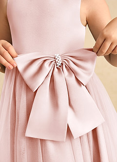 Azazie Twinsie Abiti da Ragazza di Fiori Abito A-Line in Tulle Fiocco Rosa Rossore image6