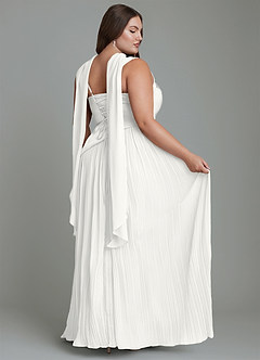 Azazie Stephanie Vestidos de madrinha de casamento Vestido Branco de Cetim elástico de Linha A com Plissado image16