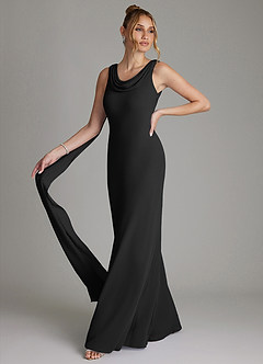 Azazie Jaya Bridesmaid Dresses Black Sheath Pleated Chiffon Dress image1