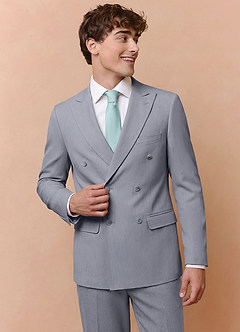 front Collins Grey Double Breasted Wool Blend Suit Jacket