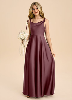 Azazie Popsy Junior Sangria A-Line Bow Stretch Satin Dress image5