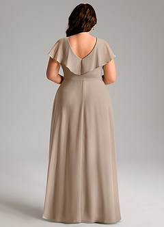 Azazie Lainey Bridesmaid Dresses Taupe A-Line with Pockets Chiffon Dress image9
